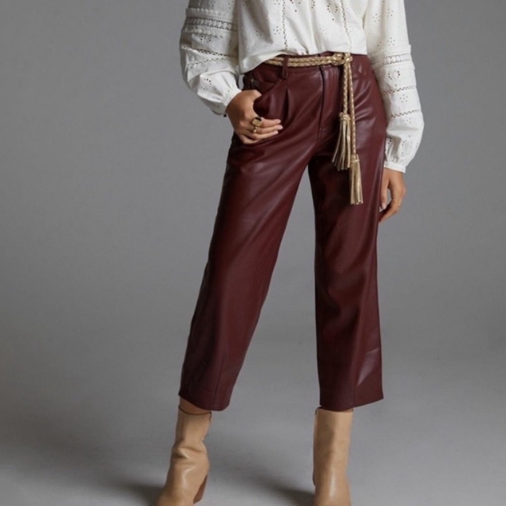 Pilcro Deep Red, Wide Leg, Cropped Leather Pants